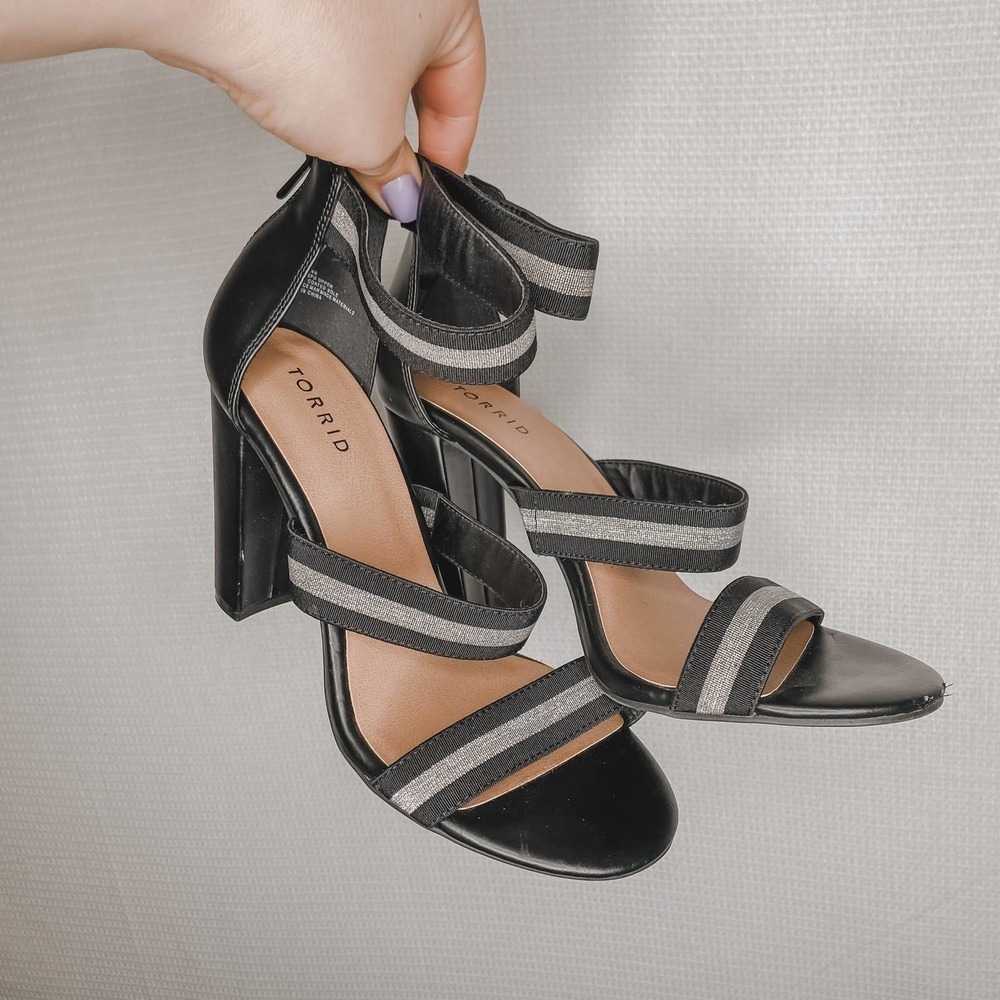 Torrid |‎ Strappy Black High Heel Shoes Sparkley 9.5W
